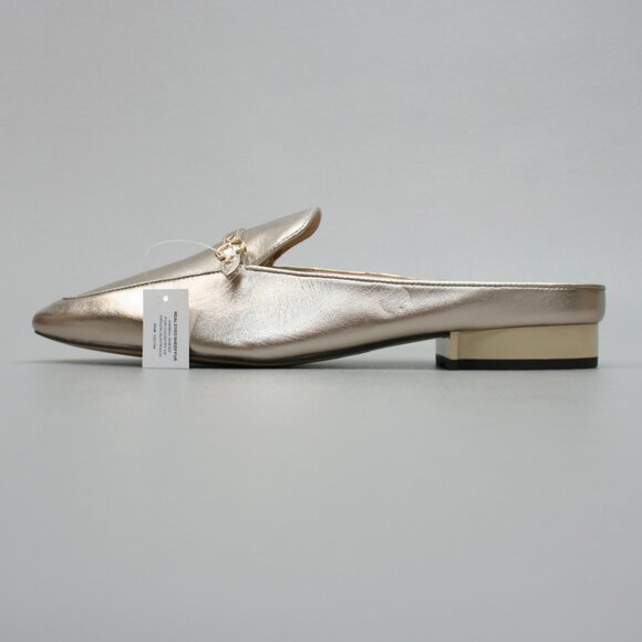 Coach Ladies 11 B Irene Mules Metallic Gold Leather Slides Flats Shearling Shoes - Picture 2 of 12